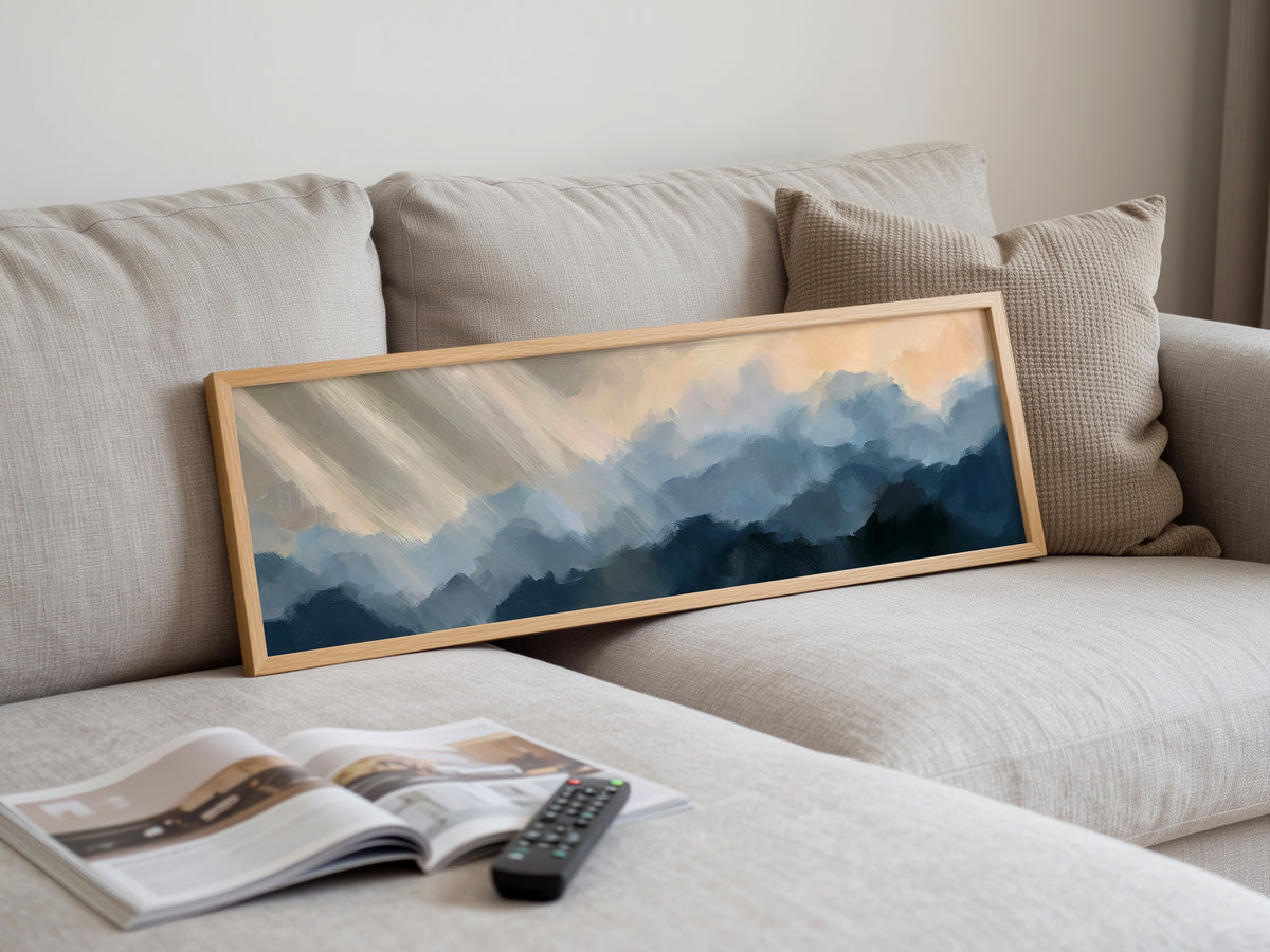 Abstract Navy Blue Stormy Cloud Panoramic Canvas Print, Moody Sky Wall Art