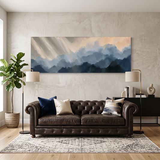 Abstract Navy Blue Stormy Cloud Panoramic Canvas Print, Moody Sky Wall Art