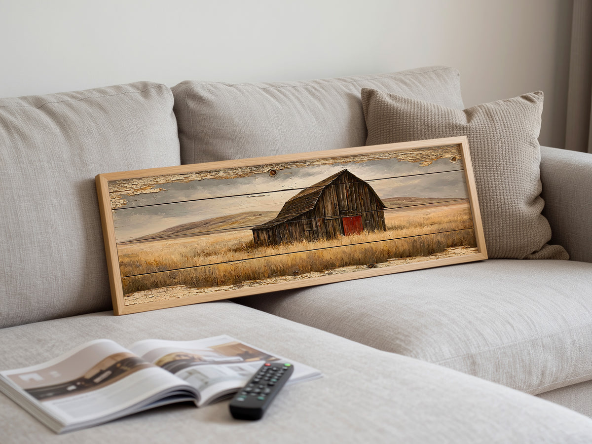 Rustic Barn Wood Plank Panoramic Canvas Print, Vintage Prairie Farmhouse Wall Art, Panorama Barnwood Sign, Farmhouse Country Decor