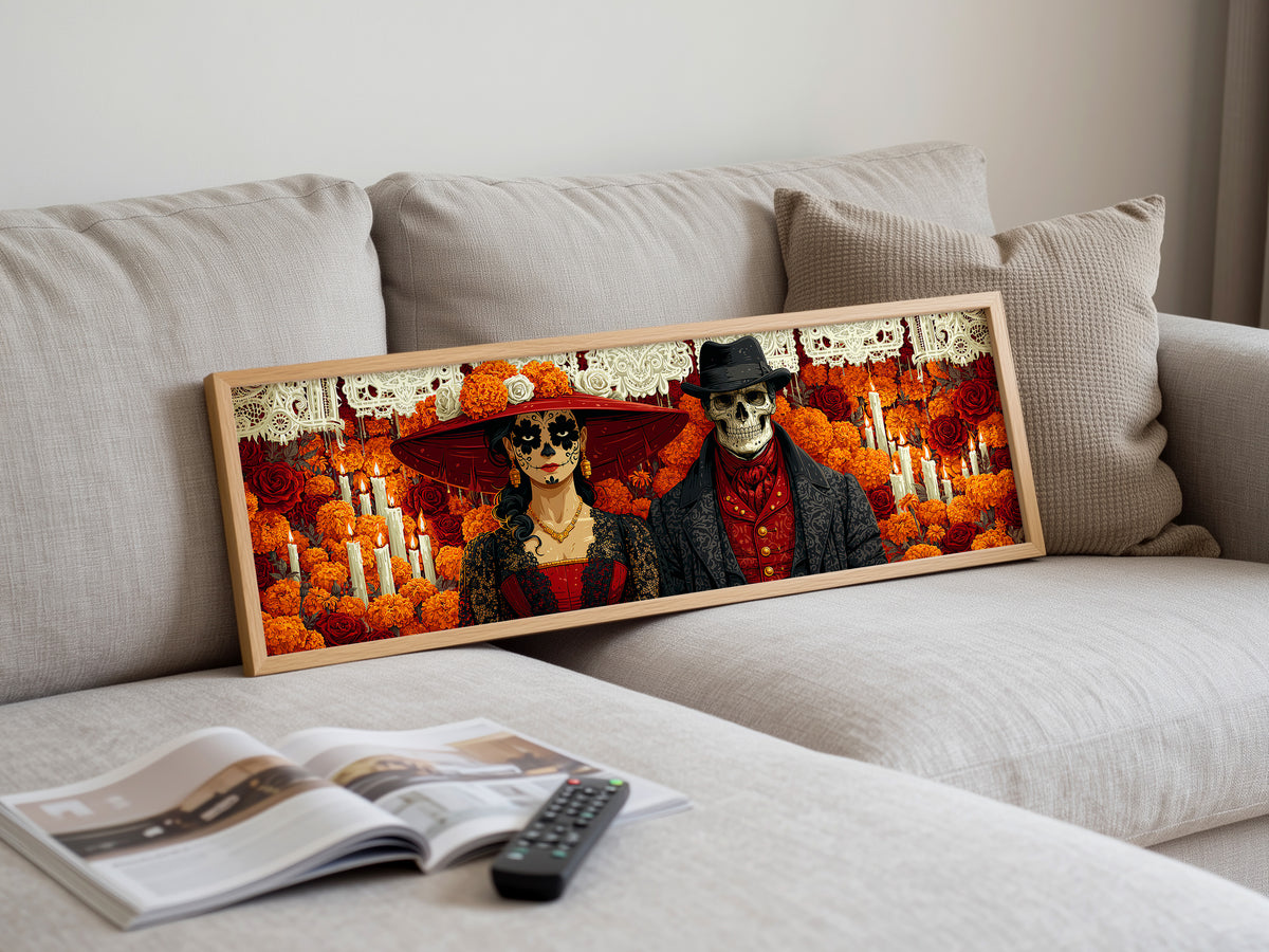 Day of the Dead Couple Canvas Print – Catrina & Skeleton Groom Wall Art