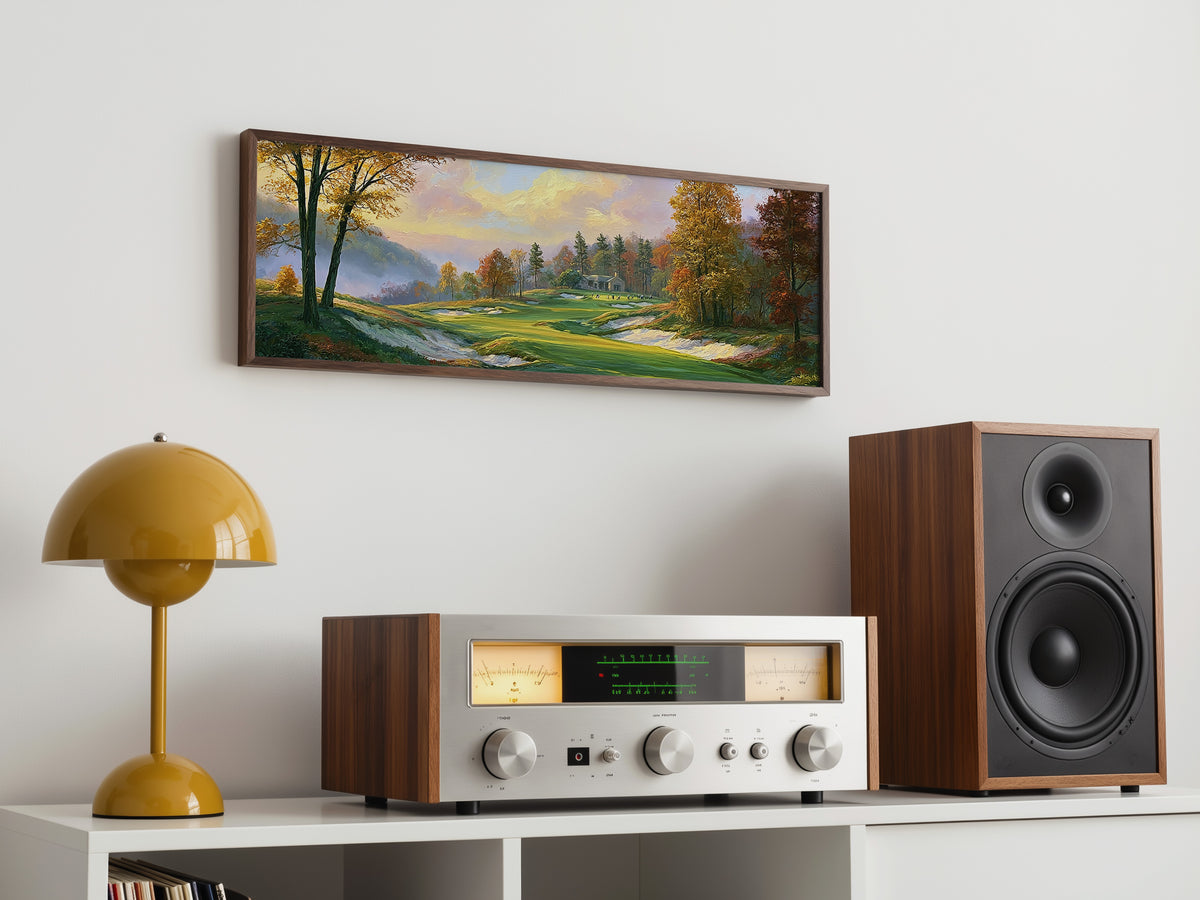 Golf Course Autumn Landscape Panoramic Canvas Print, Green Fairway Fall Foliage Wall Art, Golf Lover Home Decor