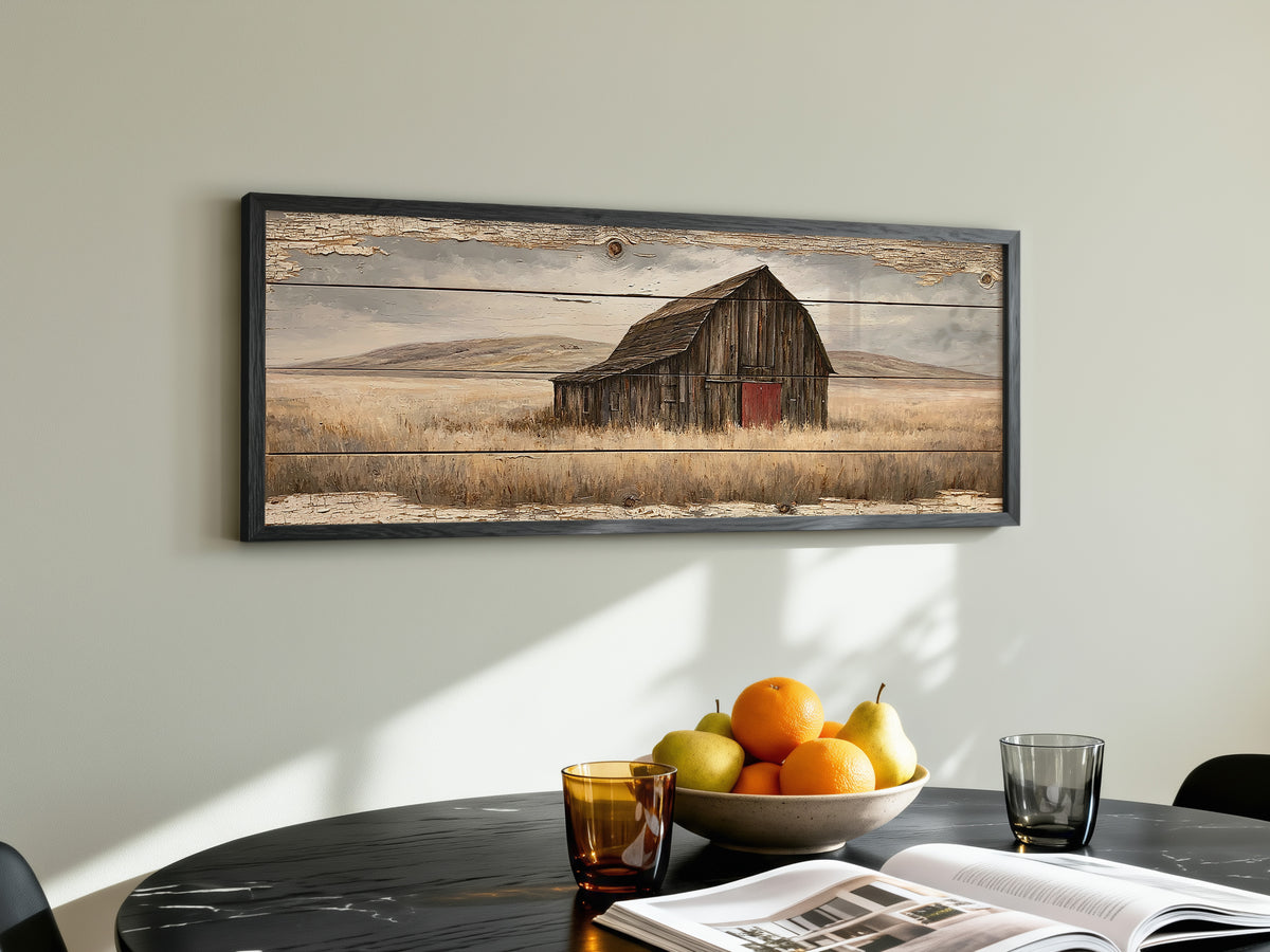 Rustic Barn Wood Plank Panoramic Canvas Print, Vintage Prairie Farmhouse Wall Art, Panorama Barnwood Sign, Farmhouse Country Decor