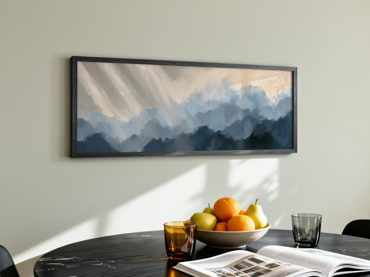 Abstract Navy Blue Stormy Cloud Panoramic Canvas Print, Moody Sky Wall Art