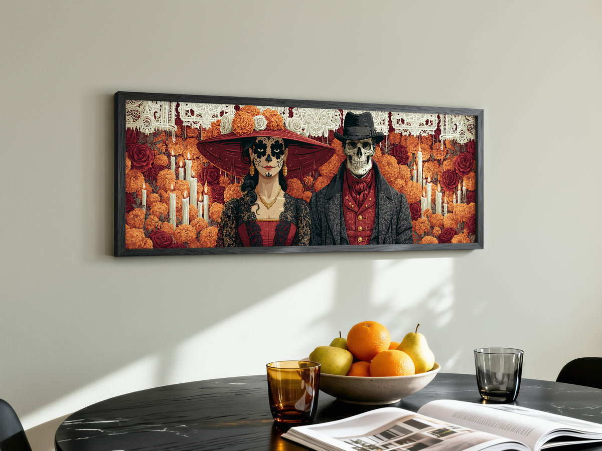 Day of the Dead Couple Canvas Print – Catrina & Skeleton Groom Wall Art