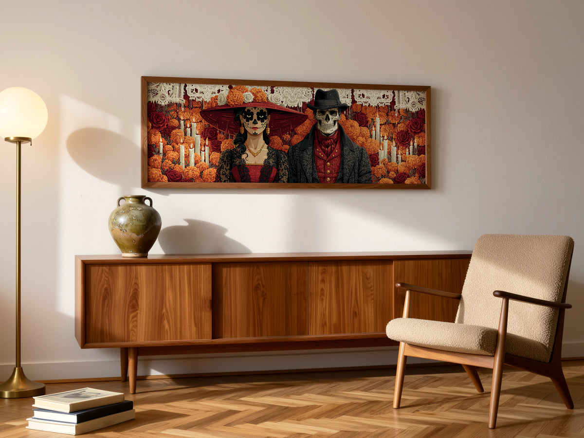 Day of the Dead Couple Canvas Print – Catrina & Skeleton Groom Wall Art