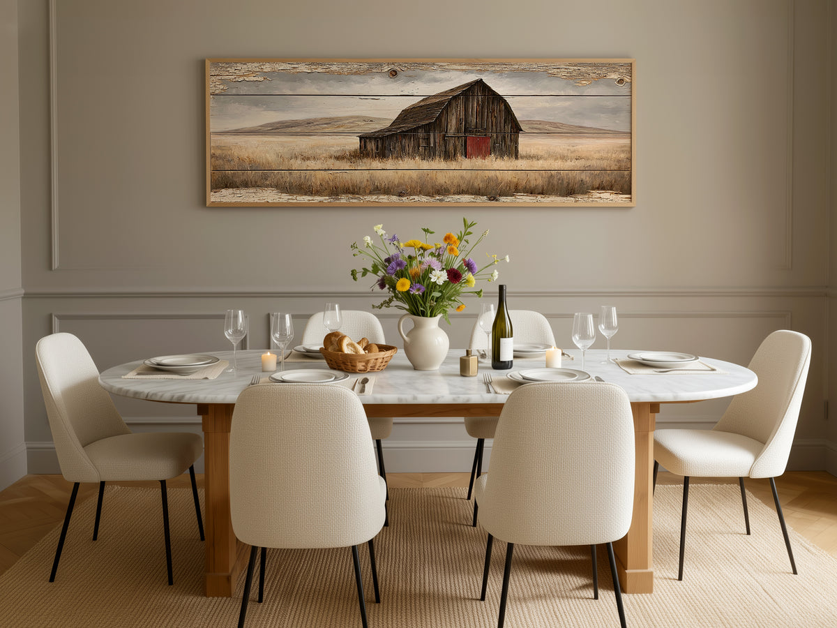 Rustic Barn Wood Plank Panoramic Canvas Print, Vintage Prairie Farmhouse Wall Art, Panorama Barnwood Sign, Farmhouse Country Decor