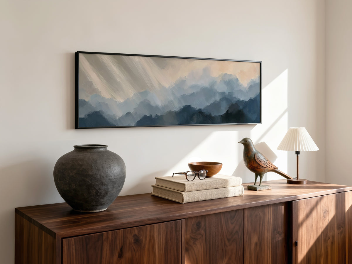 Abstract Navy Blue Stormy Cloud Panoramic Canvas Print, Moody Sky Wall Art