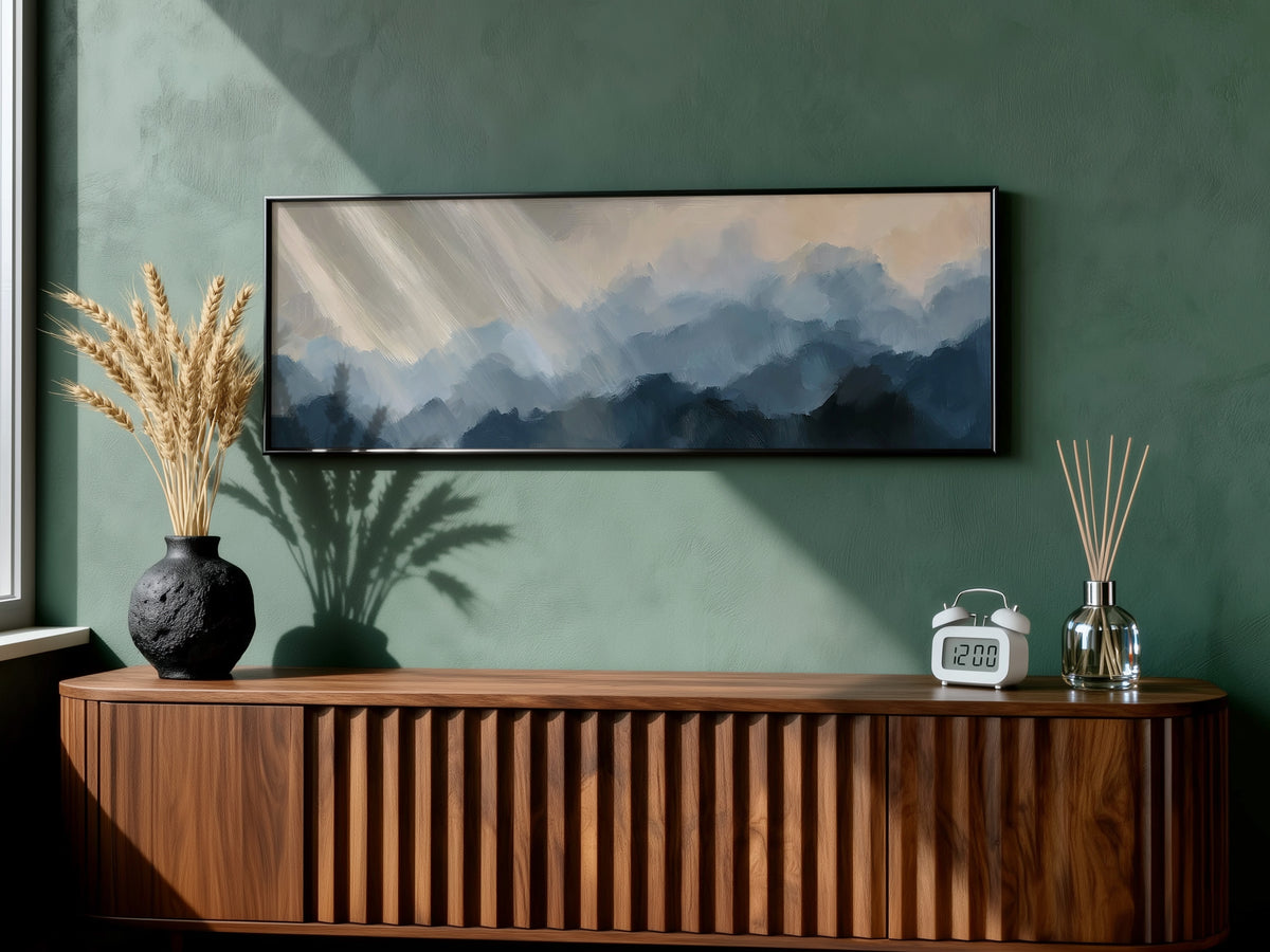 Abstract Navy Blue Stormy Cloud Panoramic Canvas Print, Moody Sky Wall Art