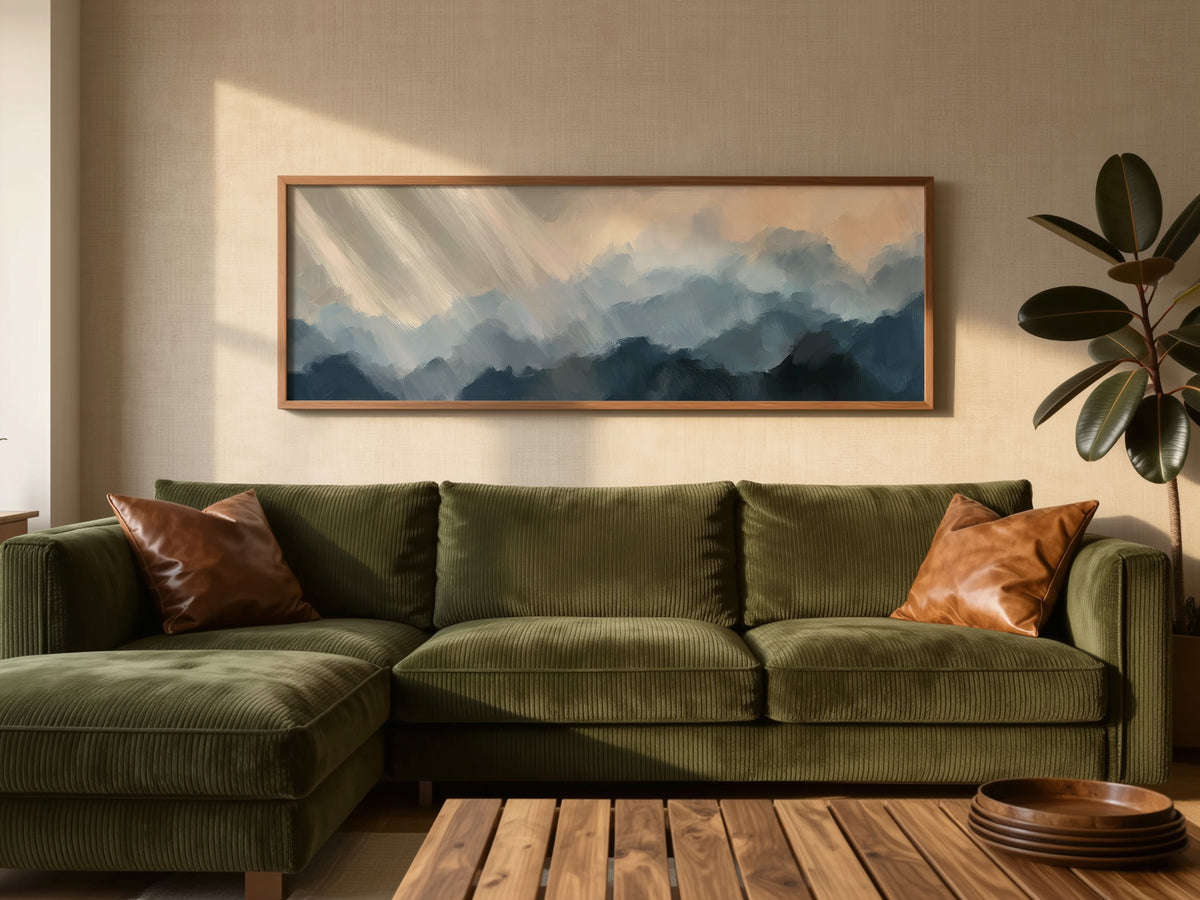 Abstract Navy Blue Stormy Cloud Panoramic Canvas Print, Moody Sky Wall Art