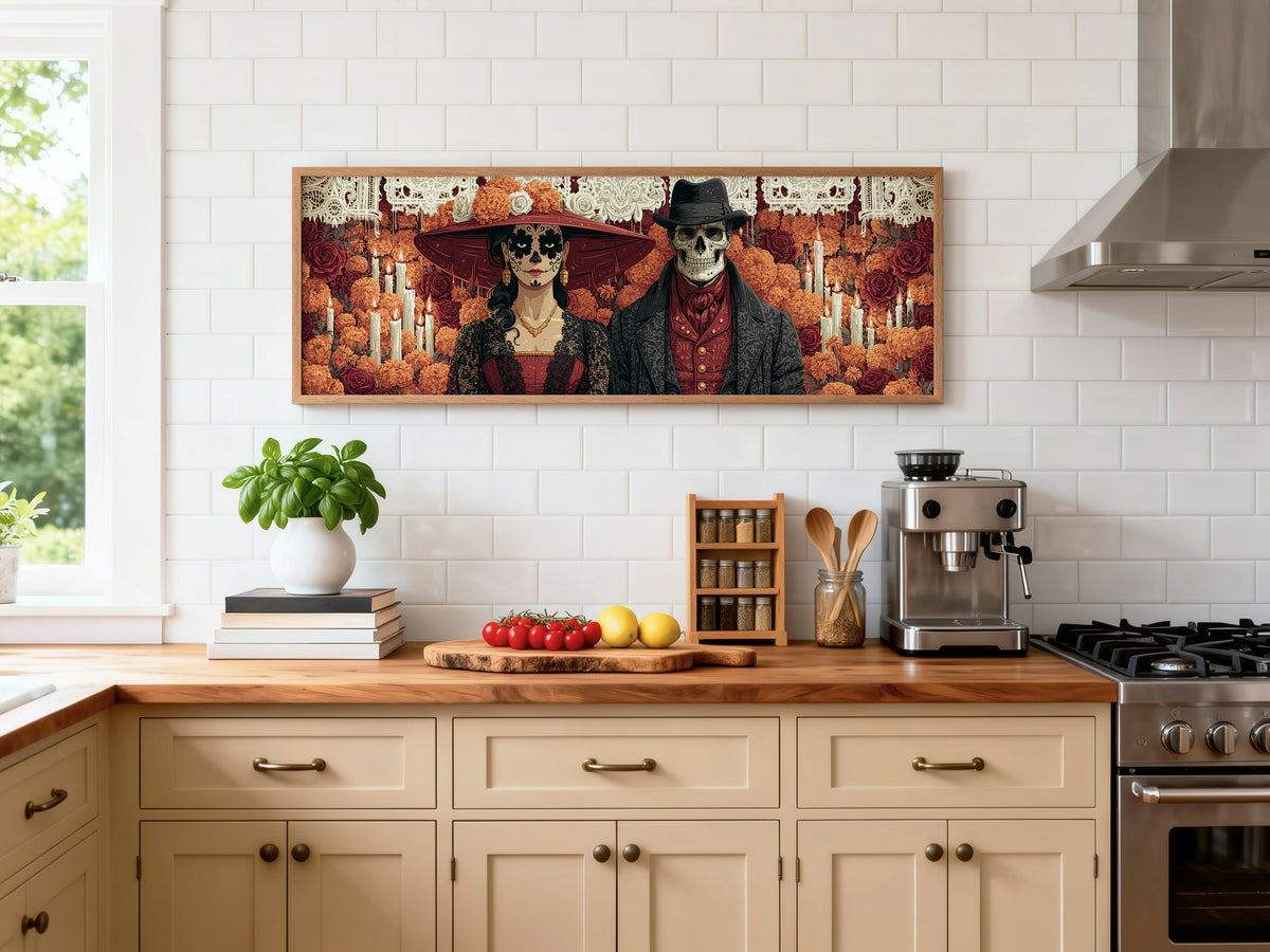Day of the Dead Couple Canvas Print – Catrina & Skeleton Groom Wall Art