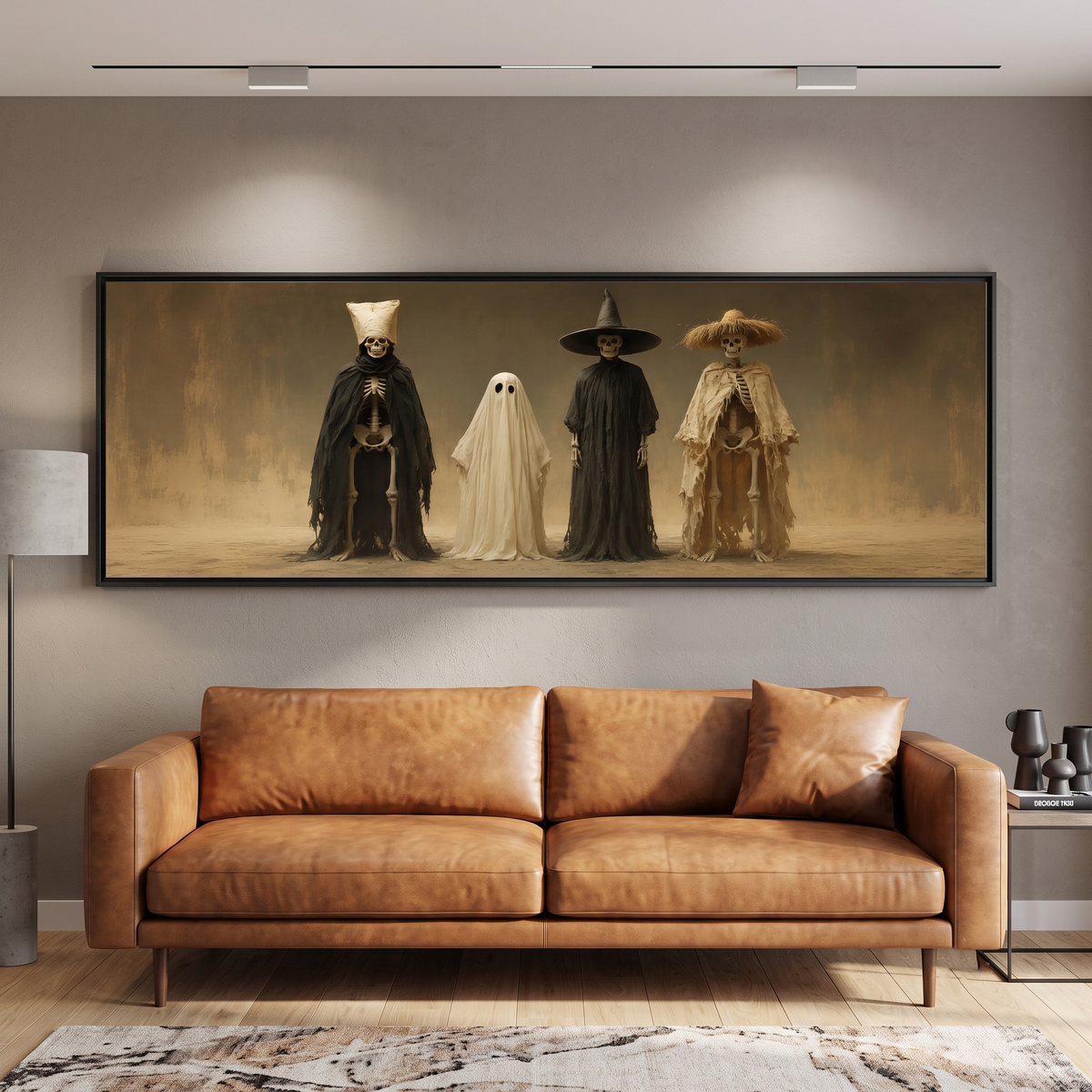 Spooky Halloween Costume Crew Panoramic Canvas Print, Skeleton Ghost Crew Wall Art