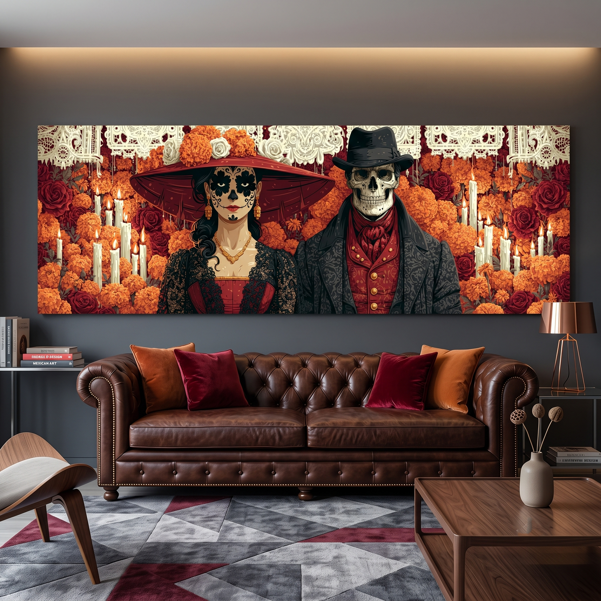 Day of the Dead Couple Canvas Print – Catrina & Skeleton Groom Wall Art