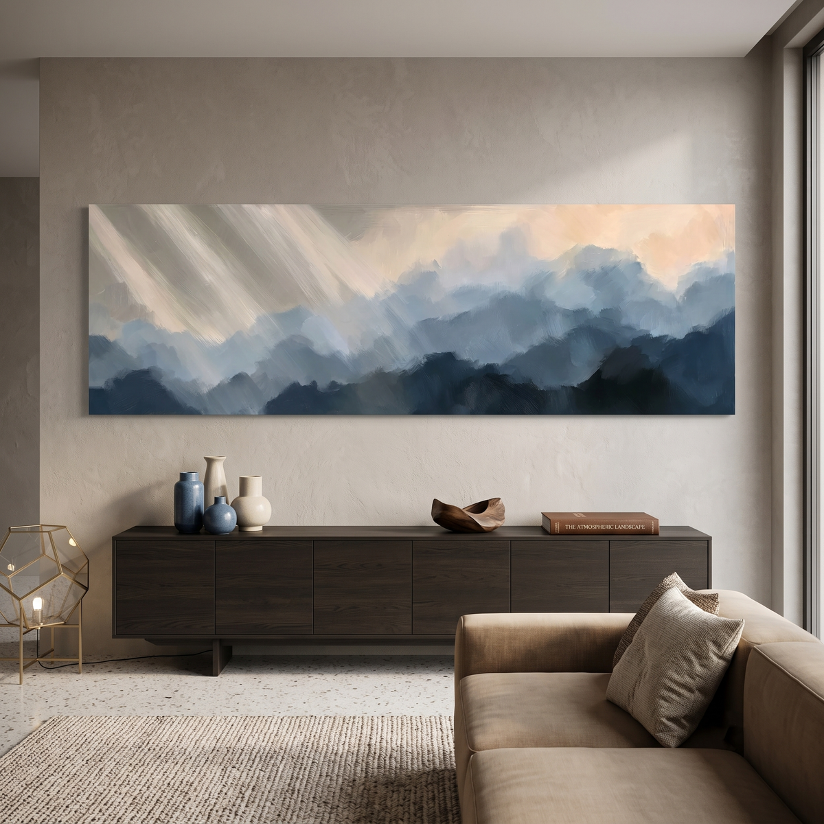 Abstract Navy Blue Stormy Cloud Panoramic Canvas Print, Moody Sky Wall Art