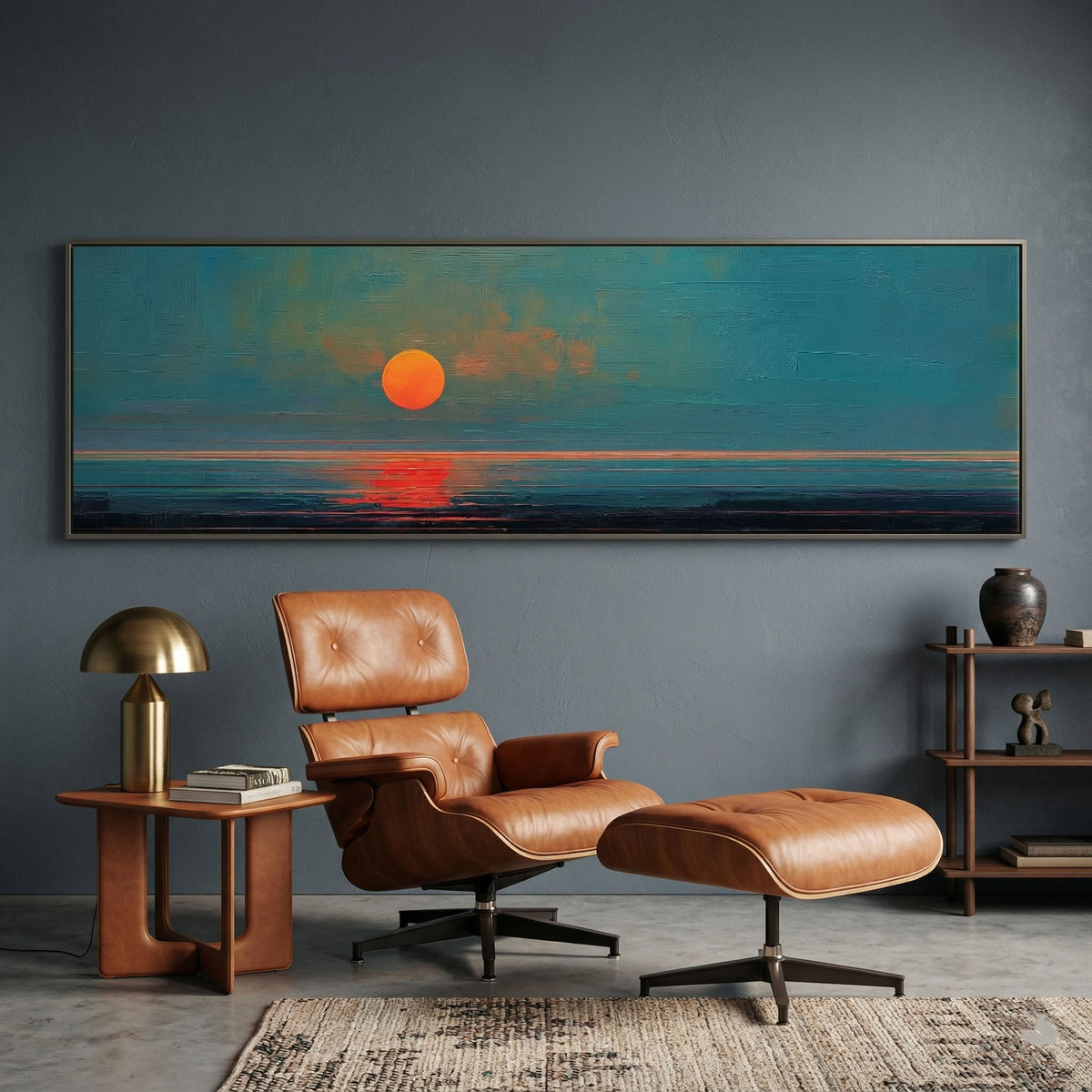 Modern Sunset Panoramic Canvas Print, Minimalist Coastal Wall Decor for Living Room