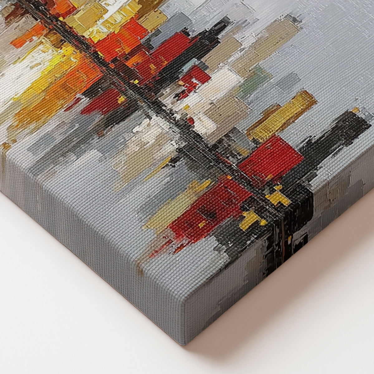 Abstract City Skyline Horizontal Canvas Print, Modern Cityscape Wall Art with Reflection, Office Wall Decor