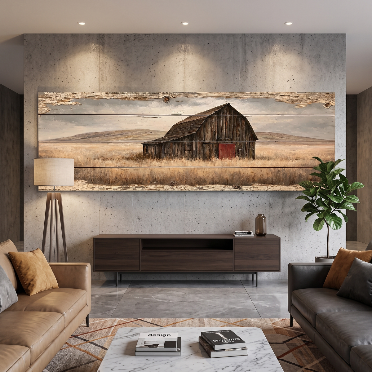 Rustic Barn Wood Plank Panoramic Canvas Print, Vintage Prairie Farmhouse Wall Art, Panorama Barnwood Sign, Farmhouse Country Decor
